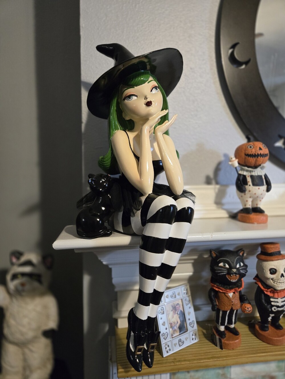 Viral GIANT Bella LUX GREEN HAIRED WITCH Sitting With Black Cat